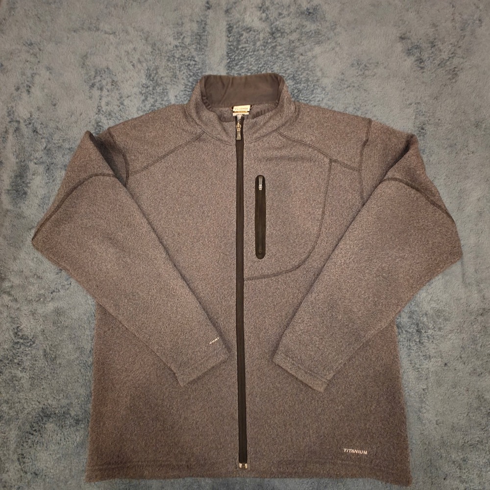 Columbia Titanium Fleece Jacket Mens XL Gray Full Zip Sweater Knit Mock Neck
